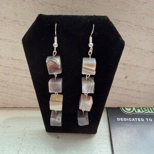 Botswana Agate Cube Dangly Earrings